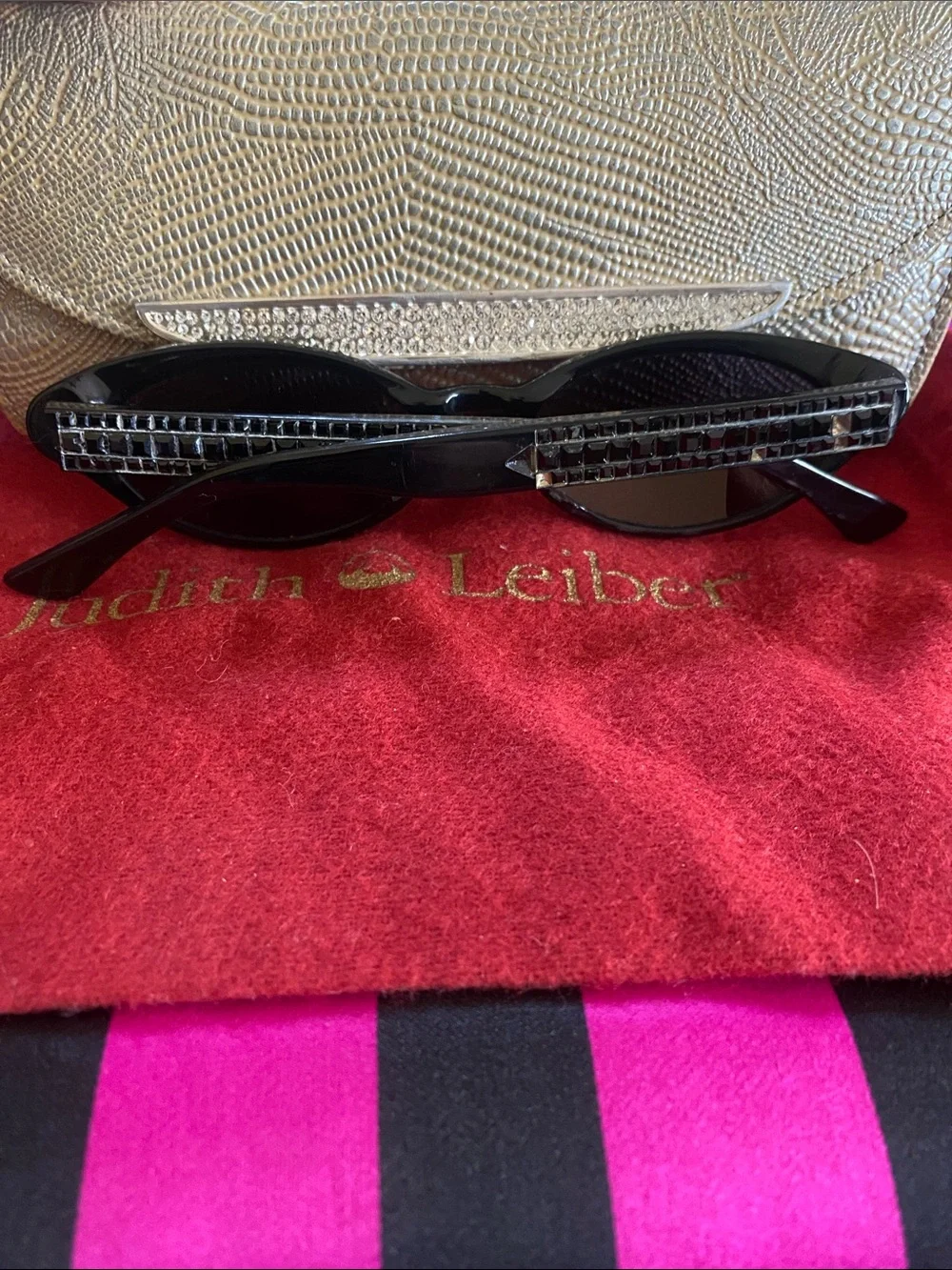 Judith Leiber Black Cat-Eye Sunglasses